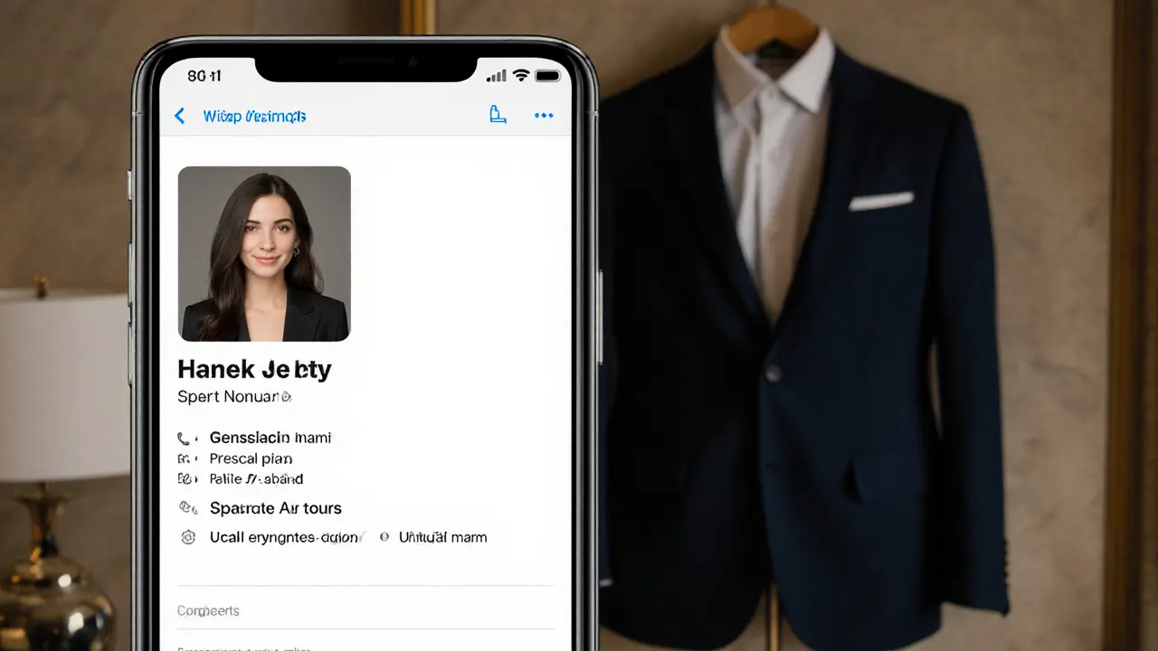 A private client profile on a smartphone showing a verified photo and interests, no filters, no social media links.