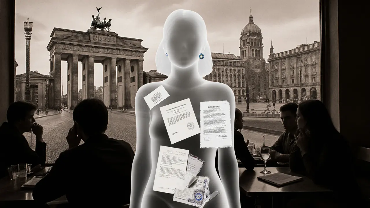 A transparent figure in a Berlin café, her inner life revealed through fragments of her past and achievements.