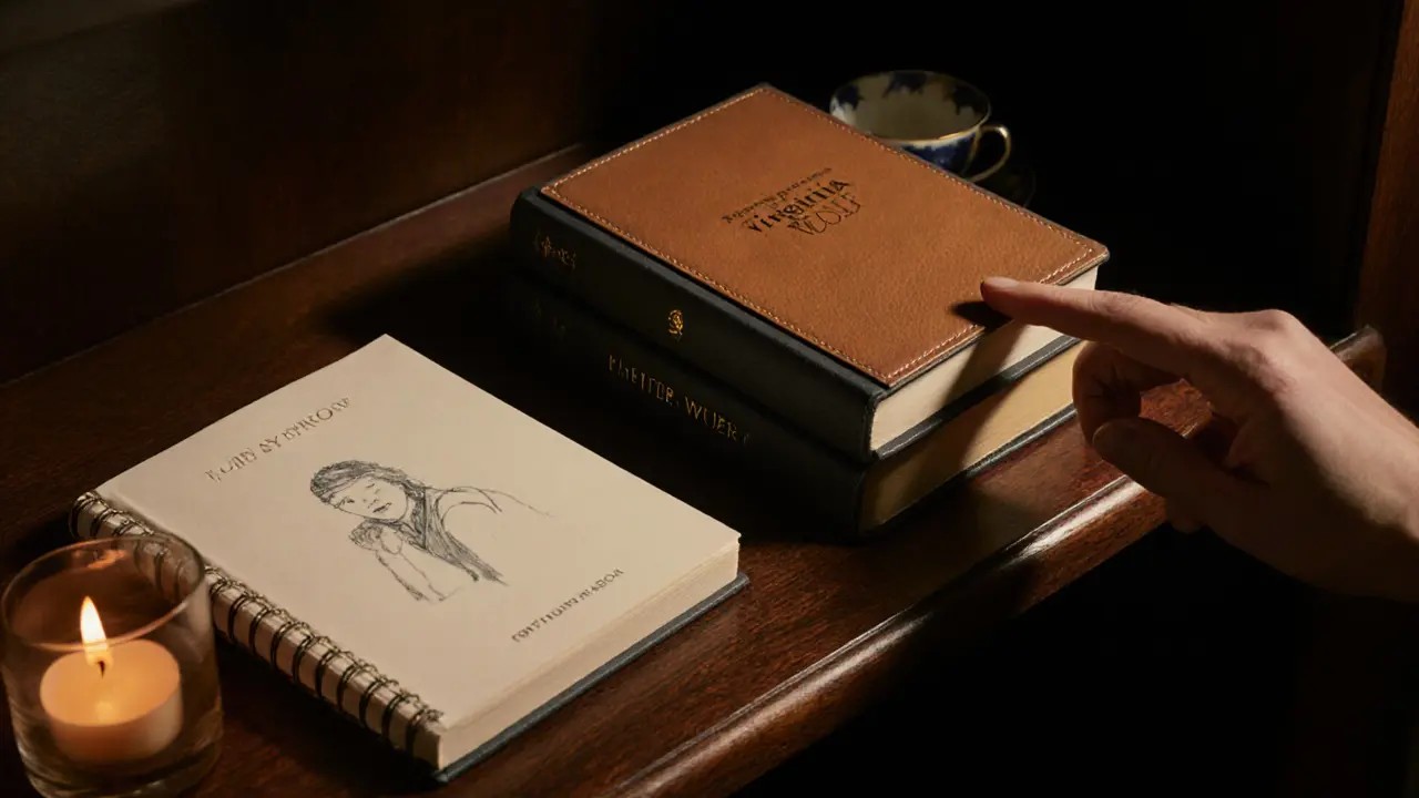 Limited-edition book and luxury stationery on a wooden shelf with soft candlelight.