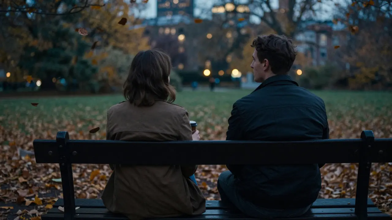 A man and woman sitting peacefully on a bench in St. James’s Park under the moonlight.