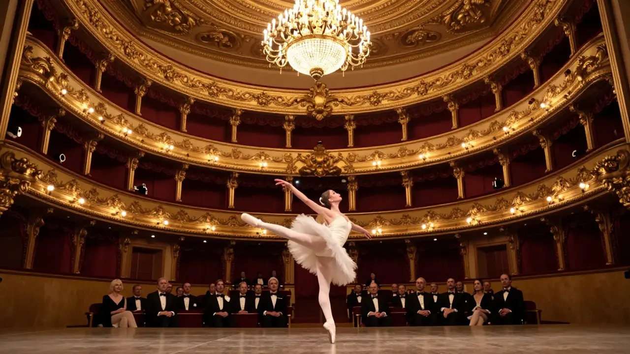 Opera de Monte-Carlo performance with golden decor and formal audience