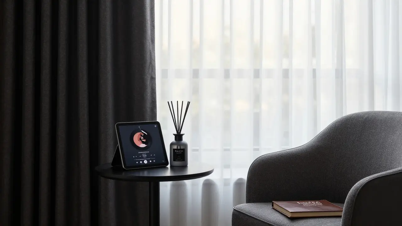 A luxurious private suite designed for emotional comfort, with curated art, lighting, and scent for deep relaxation.