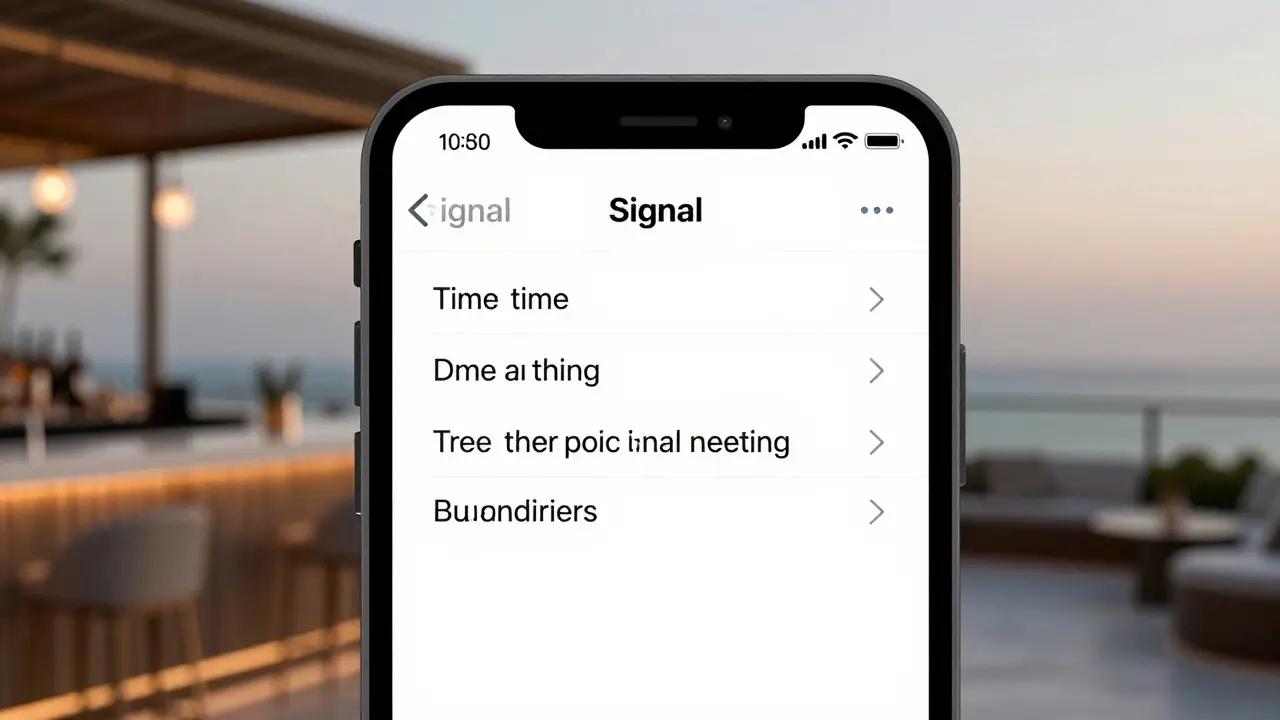 A secure messaging screen showing clear, calm communication about escort meeting details.