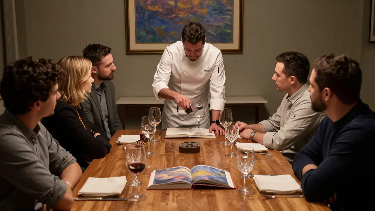 Aspiring international companions learning fine dining etiquette from a Michelin-starred chef in Chelsea.